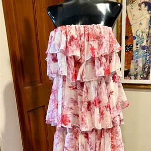 Misa Los Angeles Pink Ruffles Floral Maxi Dress